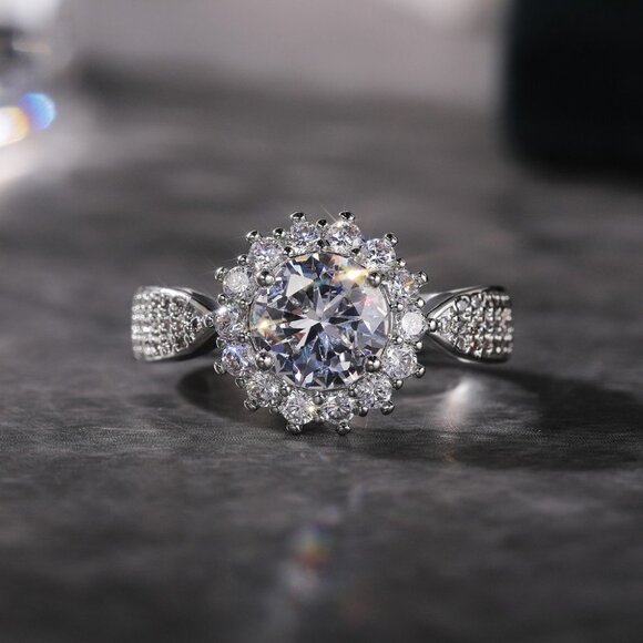 😍925 SILVER MOISSANITE SUN FLOWER WEDDING/ENGAGEMENT RING WOMEN, K754 - Picture 8 of 8